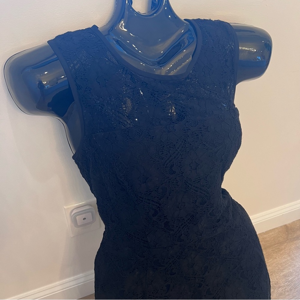 Banana Republic Factory Lace black skater dress sleeveless zip back - Picture 2 of 7